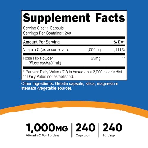Nutricost NCVITCRHCAPS Vitamin C With Rose Hips 1025Mg, 240 Capsules - Vitamin C 1,000Mg, Rose Hips 25Mg, Premium, Non-Gmo, Gluten Free Supplement thumb #1