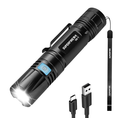 SuperFire LED Torch Rechargeable Super Bright, 15000 High Lumens Torch, Adjustable Focus, 5 Modes, 4000 mAh Long Lasting, Waterproof, Handheld Flashlight for Power Cuts, Camping, Hiking