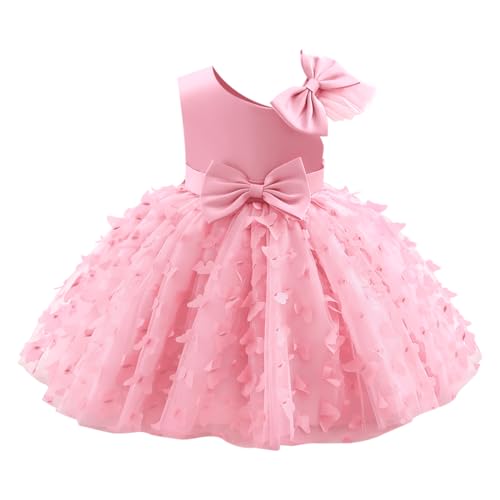 Image of Baby Girls Party Dress Flower Girl Dresses Princess Elegant Butterfly Bowknot Birthday Wedding Christening Gown Toddlers Bridesmaid Sleeveless Mesh Tulle Skirt Pink 9-12M