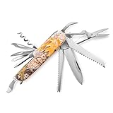 Maxam 11-in-1 Stainless Steel Multitool Pocket Knife for Every Day Use Including Outdoor Survival, Fishing, and Camping, Camo