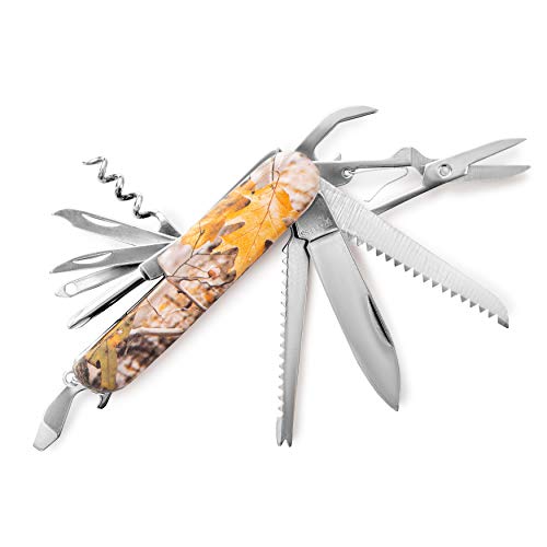 Maxam 11-in-1 Stainless Steel Multitool Pocket Knife for Every Day Use Including Outdoor Survival, Fishing, and Camping, Camo