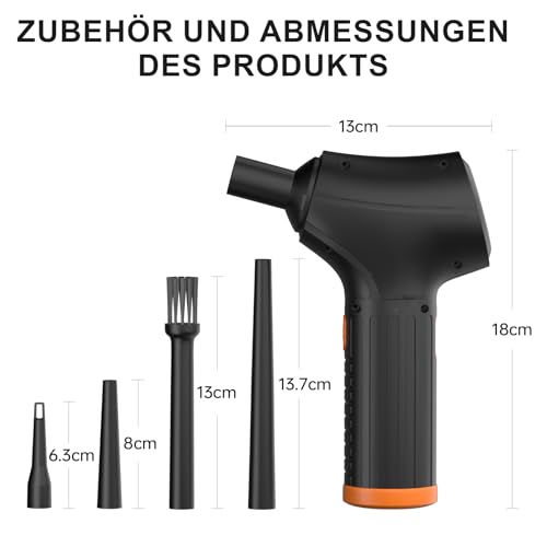 Elektrischer Staubbläser, 3-Gang Druckluft Gebläse für PC, ersetzt Druckluftspray, Tastatur Reinigung, Compressed Air Duster für Elektronik, Sofa, Auto, Schwarz