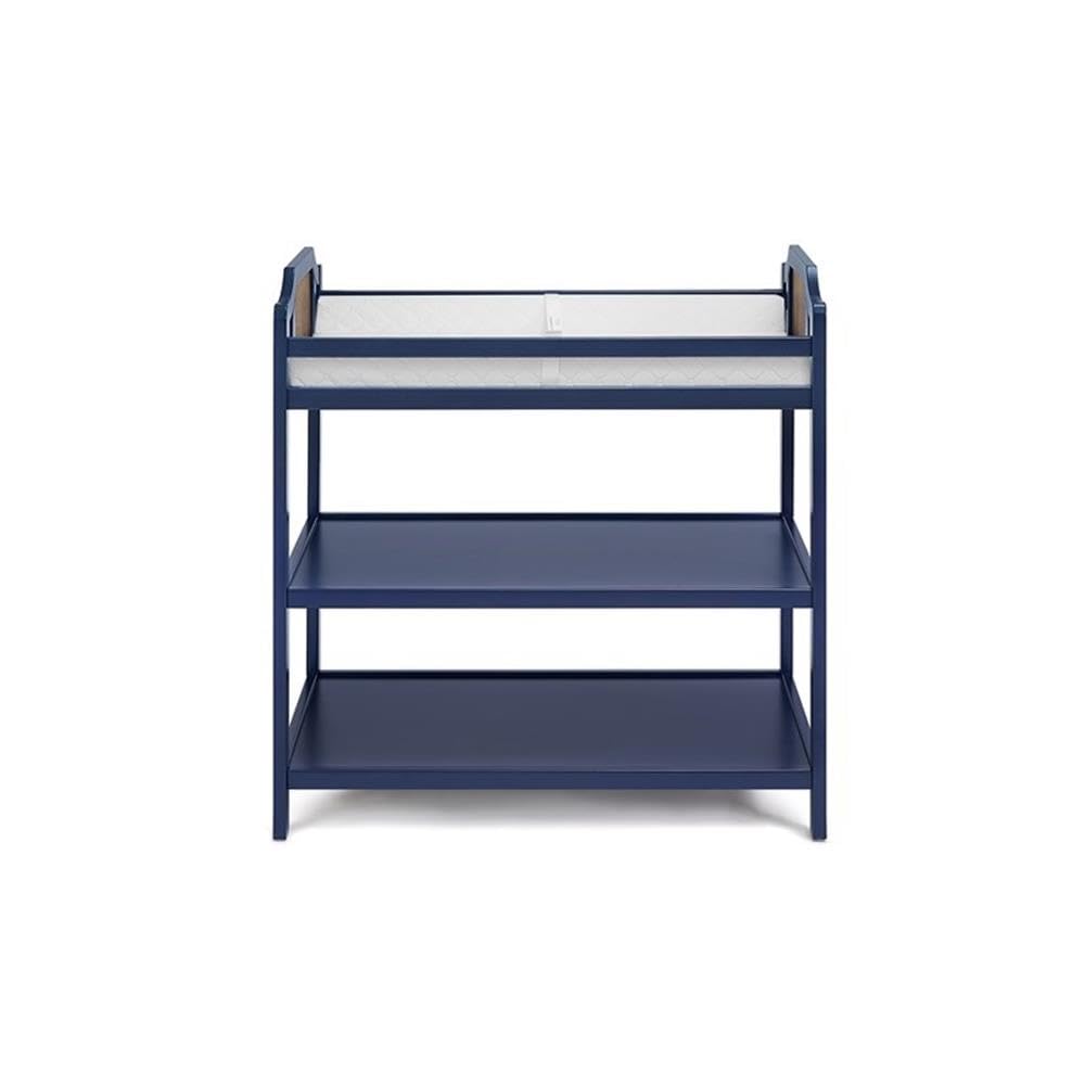 Pemberly Row Contemporary Wood Changing Table, Midnight Blue and Brownstone Finish, 36 in x 34.25 in x 18.75 in, Safety Rails, 2-Shelf Nursery Storage Unit for Baby Diaper Changes