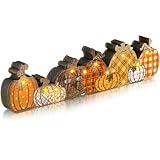 Yousoontic Thanksgiving Fall Pumpkin Decor Table Centerpieces Halloween Wooden Pumpkin Sign Decorations with LED Lights 3D Block Autumn Harvest Farmhouse Fall Decor for Home Mantel Desk Office Party