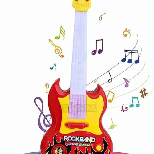 Image of VGRASSP 4 String Stylish Musical Toy 15 inch Rock Band Music Guitar for Children, Kids Handheld Best Toy Gift with Light for Girls & Boys, Color as per Stock