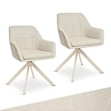 Goeurvant Juego de 2 sillas de comedor giratorias con reposabrazos, color beige