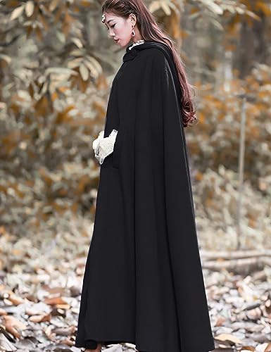 Flygo Women Wool Blend Hooded Cape Fall Winter Cloak with Hood Windproof Poncho Maxi Coat4