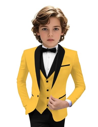 Image of Tuxedo Suits for Boys 3 Pieces Slim Fit Boys Formal Suit Dresswear Ring Bearer Outfit Blazer Vest Pants for Wedding Grooms