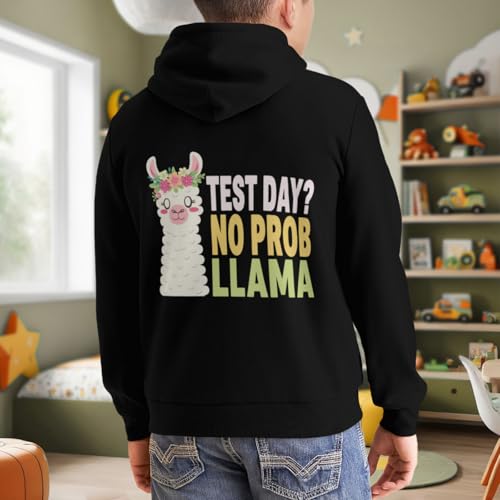 Kids Funny Test Day No Prob Llama Teacher Testing Boys Girls Lightweight Kangaroo Pocket Fleece Hoodies 7