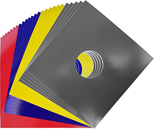 (25) 12” Record Jackets with Hole - 7 Red, 7 Blue, 6 Yellow, 5 Gray