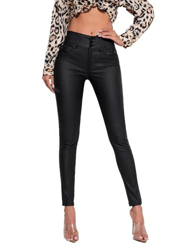 Lover Premium Women's Faux Leather Stretchy Skinny Jeggings Coated Faux Leather Legging Pants Mid Waisted (US, Alpha, Medium, Regular, Regular, Black)