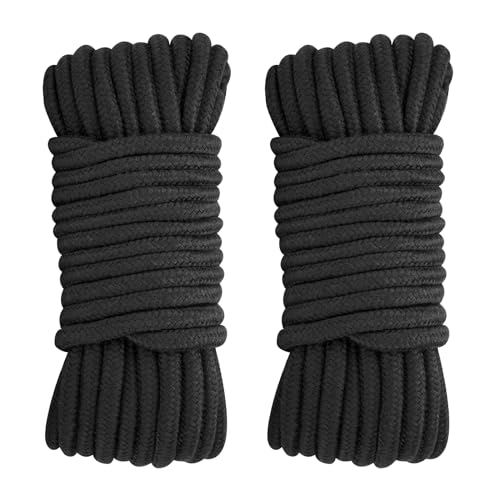 KINGLAKE 10MM Soft Cotton Rope 2 Pack 33Ft/10M Black Rope Thick Rope for Plant Hanging, Hanging Clothes, Crafts, Wrapping, Binding Luggage and Home Decoration
