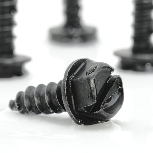 License Plate Screws - Front and Rear Mount Hardware Kit for Plate/Tag and Frame - Black Self-Tapping Stainless Steel Bolts - Slotted Hex Head - Fit Most Domestic Cars, Trucks and SUVs (Pack of 4)