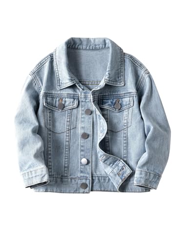 MakeMeChic Baby Boy's Button Down Denim Jacket Long Sleeve Drop Shoulder Coat Streetwear