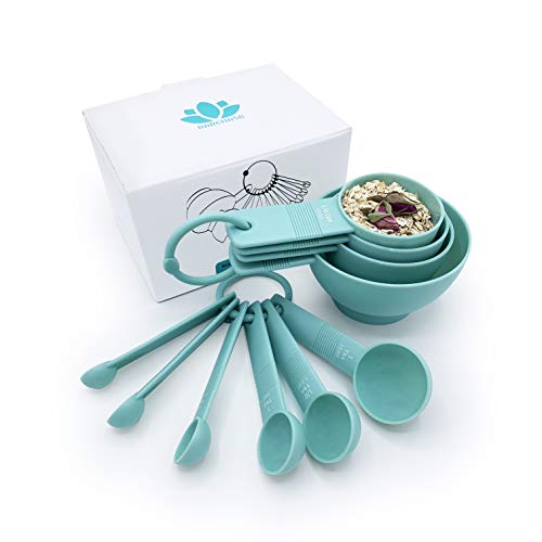 BARCHASB Stylish Measuring Cups and Spoons Set 10 Pieces Stackable Dishwasher Safe Heavy Duty for Cooking Baking Suitable for Dry Liquid ingredients
