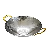HGRVUTCFI Stainless Steel Paella Pan Non-Stick Wok Double Handle Cooking Pan Skillet 8