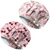 DELORIGIN 2 Unidades Rosa Lazo Cuadros Tapas De Frotar Lazo Cereza Elástico Cuidado Médico Cirujano Trabajo Gorras Con 4 Botones Banda Sudor Unisex Sombreros Para Enfermera Cocinar Tareas Domésticas