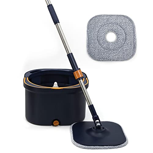 Suntage Spin Mop Bucket Floor Cleaning System, Flat Floor Mop Bucket Set With 2 Refills, Navy Blue #TOP4