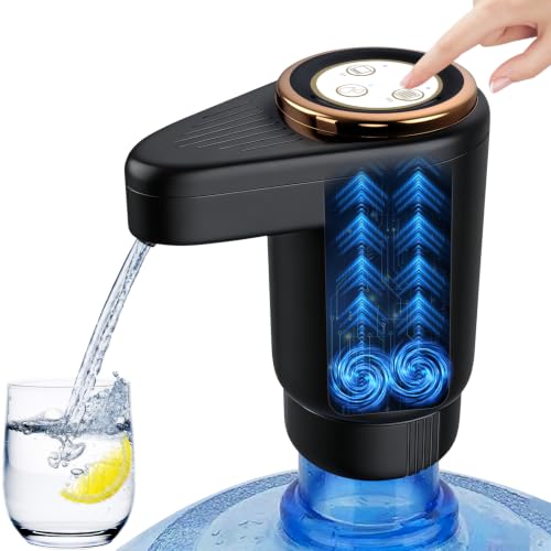 EasySpeed Dispensador de Agua de Doble Velocidad | Recargable 1200mAh Bomba de Grifo para Botellas con 1 Adaptador | Compatible con Garrafas de 3 a 20 litros | para Camping, Casa & Oficina, Negro