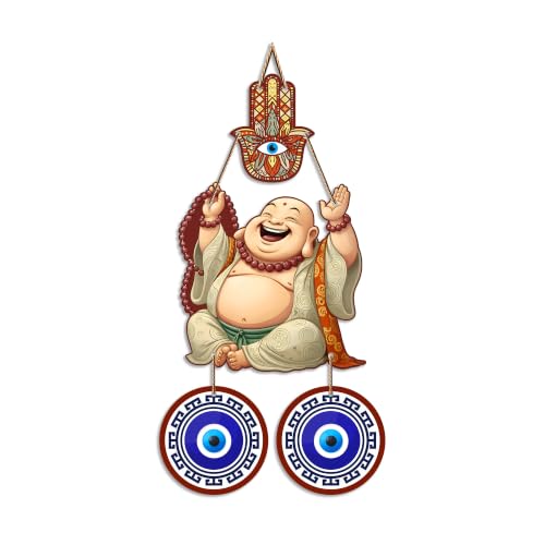 Image of Artvibes Laughing Buddha Evil Eye Wall Hanging for Home Entrance Door | Living Room | Bedroom | Prosperity Wealth and Good Luck Decor | Positive Energy Nazar Battu Accent Gift Item (WH 85142N)