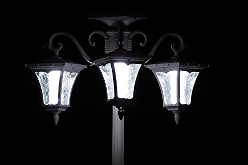 Sun-Ray 312011 Vittoria 3-Head Solar LED Lamp Post and Planter, Dual Amber/White Light Switch, 7ft, White, Batteries Included - Thumbnail 2