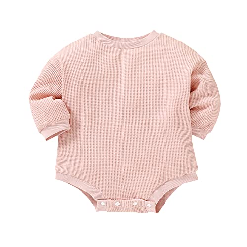 Image of Little MISS Sassy Baby Girl Boy Romper Long Sleeve Oversized Sweatshirts Waffle Knit Sweater Bodysuit