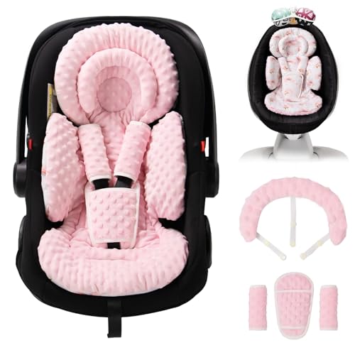 Image of TinlyFinly Infant Car Seat Insert with Extra Cushion for Preemie to Toddler, Reversible Newborn Carseat Insert for Baby Head Body Support, Fits for Stroller, Baby Swing, Bouncer - Dots, Pink