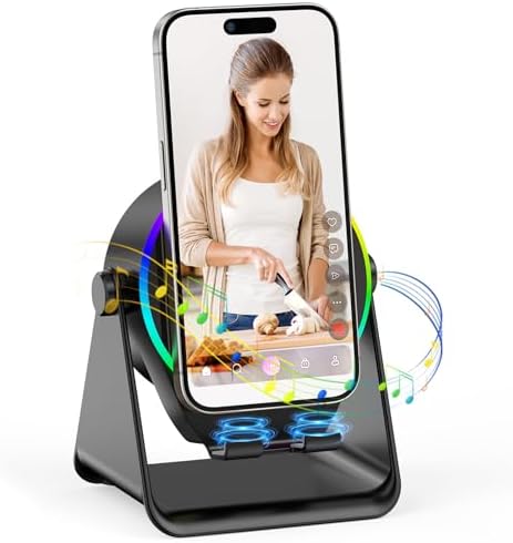 Wireless Induction Speaker, Multi-Functional Bluetooth Speaker with Phone Stand & RGB Light, HD Surround Sound, Compatible with iPhone Android iPad Samsung, Birthday Gift for Men Women
