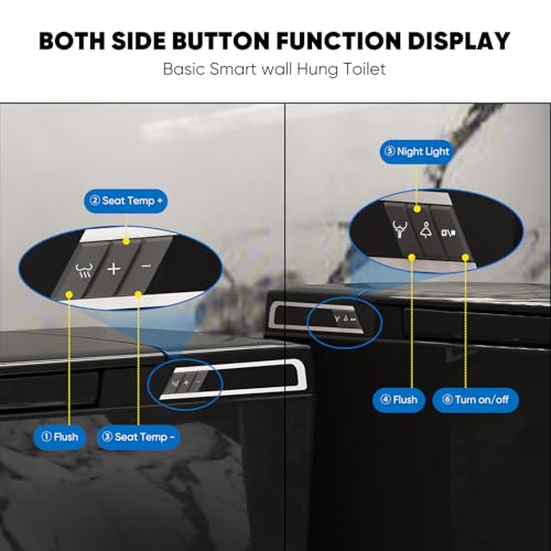 Image of Black Basic Smart Function Wall Hung Toilet Combo, Built-In Water Tank, Heated Seat,Auto Flush,Foot Sensor Flush,Nightlight, with In-Wall Carrier (No Need to buy an Additional Water Tank)
