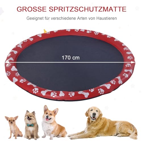PawHut 170 cm Splash Sprinkler Pad für Hunde Spritz Wasserspiel Matte Wassersprinkler Anti-Rutsch Outdoor Kunststoff Rot
