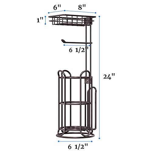 TreeLen Black Free-Standing Toilet Paper Holder with Shelf Tissue Roll Dispenser and Magazine Rack Fits Mega Rolls, Phone, and Wipes - Image 3