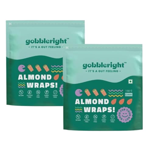 GOBBLERIGHT Tortilla Almond Wraps – Pack of 2 (12 Wraps) | Vegan | Perfect for Burritos, Wraps, Tacos, Shawarmas | Healthy Keto Snacks | Low Calorie