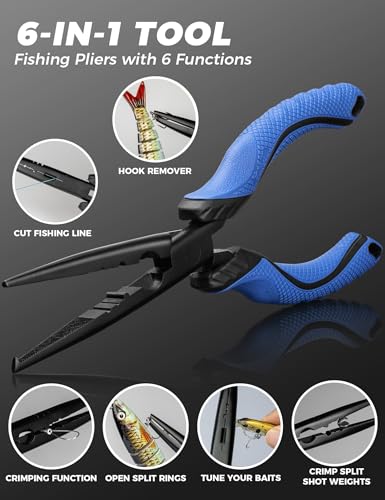 Image of Fish Gripper 9.2 inch,Muti-Function Line Cutter Fishing Pliers, Saltwater Fishing Tool Kit,Fishing Gear with Fishing Lanyard