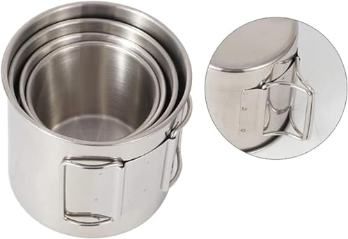 Image of Camping Cup,4pc Stainless Steel Camping Campfire Mug with Handle, Portable Cups with Folding Handle & Mesh Bag for Touring Trips Outdoor Camping Campfire (4pc)