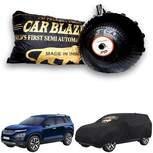 Image of CARBLAZER Portable & Semi-Automatic Full Body Car Covers: Heavy Duty Device| Anti-Theft| Dust & Scratch Proof | Water & Wind Resistant|Custom Fit| Dual-Side Cover, Compatible for Tata Safari