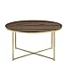 Walker Edison Cora Modern Round Faux Marble Top Coffee Table with X Base, 36 Inch, Walnut and Gold