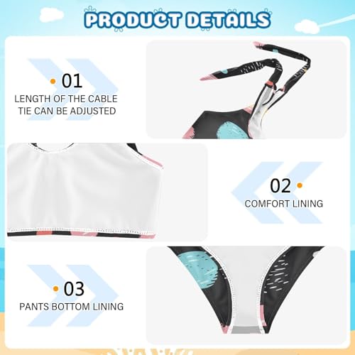 KLL Crayon Polka Dots Black Pattern Girls' 2 Pieces Bikini Set Scoop Neck Bathing Suit Swimwear Adjustable Strap4