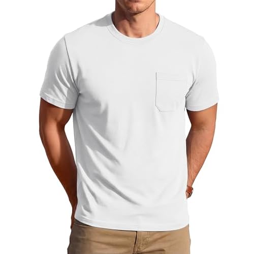 MAGCOMSEN Mens Pocket T Shirts Cooling UPF 50+ Summer Tee Shirt Short Sleeve Crewneck Tee Cotton Lightweight Casual T-Shirt