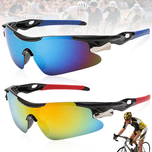 2 Piezas Gafas de Sol Deportivas para Hombres y Mujeres, Polarizadas UV400, Para Viajes Diarios, Correr y Ciclismo (Azul, Rojo)