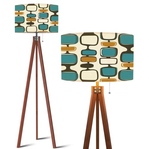 Wood Tripod Floor Lamp Mid century modern age teal cream
