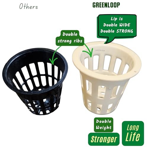Image of GREENLOOP Netpots | Wide Stronger Lip | Reusable Net Cups 2 inch for Hydroponics | Aquaponics | Virgin Plastic, Lead Free | White | Pack of 10