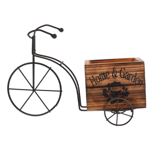 BESPORTBLE Portavaso Triciclo Vintage in Ferro e Legno Supporto Multifunzionale per Piante e Fiori Porta Vasi Bicicletta Decorativo per Interni e Ufficio Organizer Scrivania Elegante