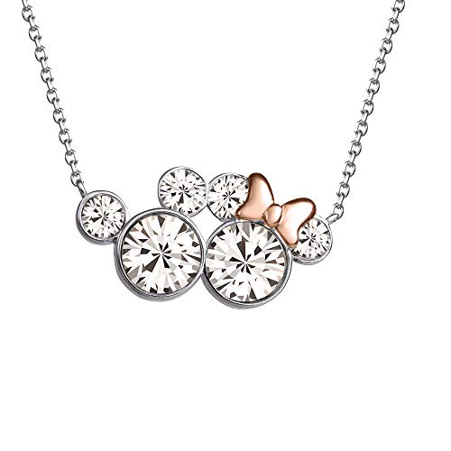 Disney Mickey and Minnie Mouse Silver Plated Crystal Necklace,