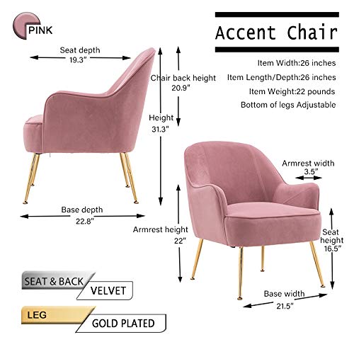 Awqm Pink Velvet Accent Chair,Modern Living Room Chair Upholstered Barrel Chair With Golden Legs, High Back Armchair Comfy Lounge Chair,Sofa Side Chair For Bedroom Home Office, Adjustable Legs #TOP2