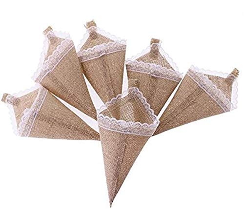 EBTOYS 12pcs Hanging Burlap Lace Flower Basket Pew Cone Wedding