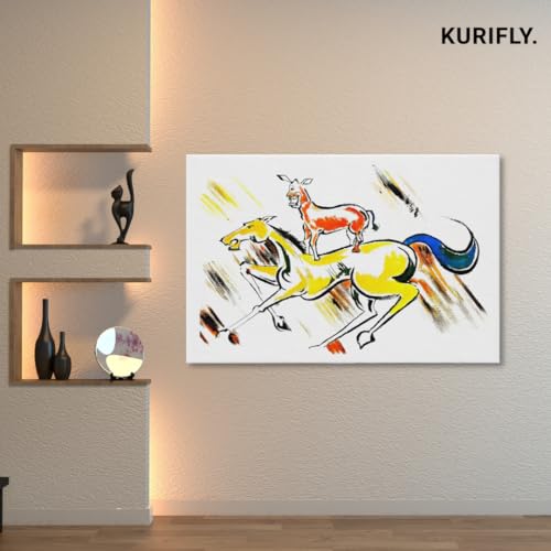 Image of Kurifly Majnu Bhai Painting Print - inchRocking Horse inch Pop Art Canvas (Welcome Movie) - Donkey on Horse - Rolled Canvas (18 inch x 12 inch)