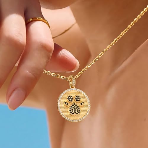 Fettero Gold Charm Necklace for Women, 14K Gold Plated Rose Paw Pendant Necklace, Dainty CZ Jewelry Necklaces for Women Gifts