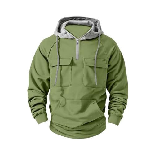Mens Quarter Zip Hoodie Chest Pockets Kangaroo Pocket Streetwear Sweatshirt - image 7
