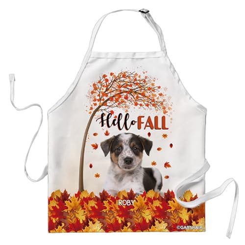 Ganshan Bi Kochschürze mit australischem Schäferhund, Ahornblätter, Baum, Hello Fall, S-1, Australian Shepherd Australian Cattle, 29"(73cm) x 34"(86cm)