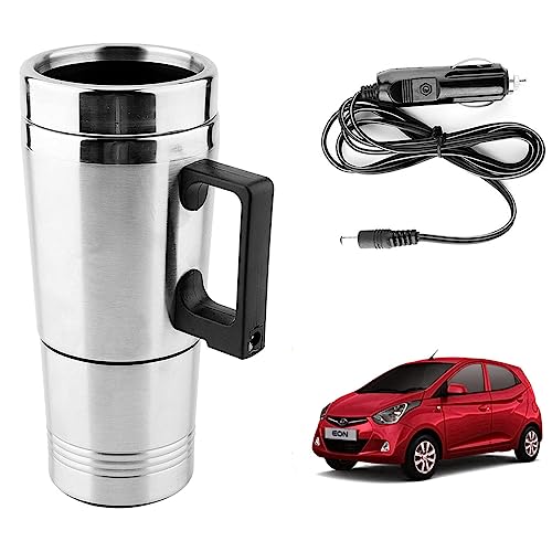 Image of Oshotto 12V Stainless Steel Car Heating Kettle /Mug, Travel Friendly electric Tea /Coffee maker Compatible with Hyundai Eon (300ml) - Silver
